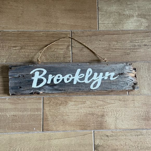 Handmade Reclaimed Barn Wood "Brooklyn" Home Wall Decor Hanging Sign - Picture 2 of 7